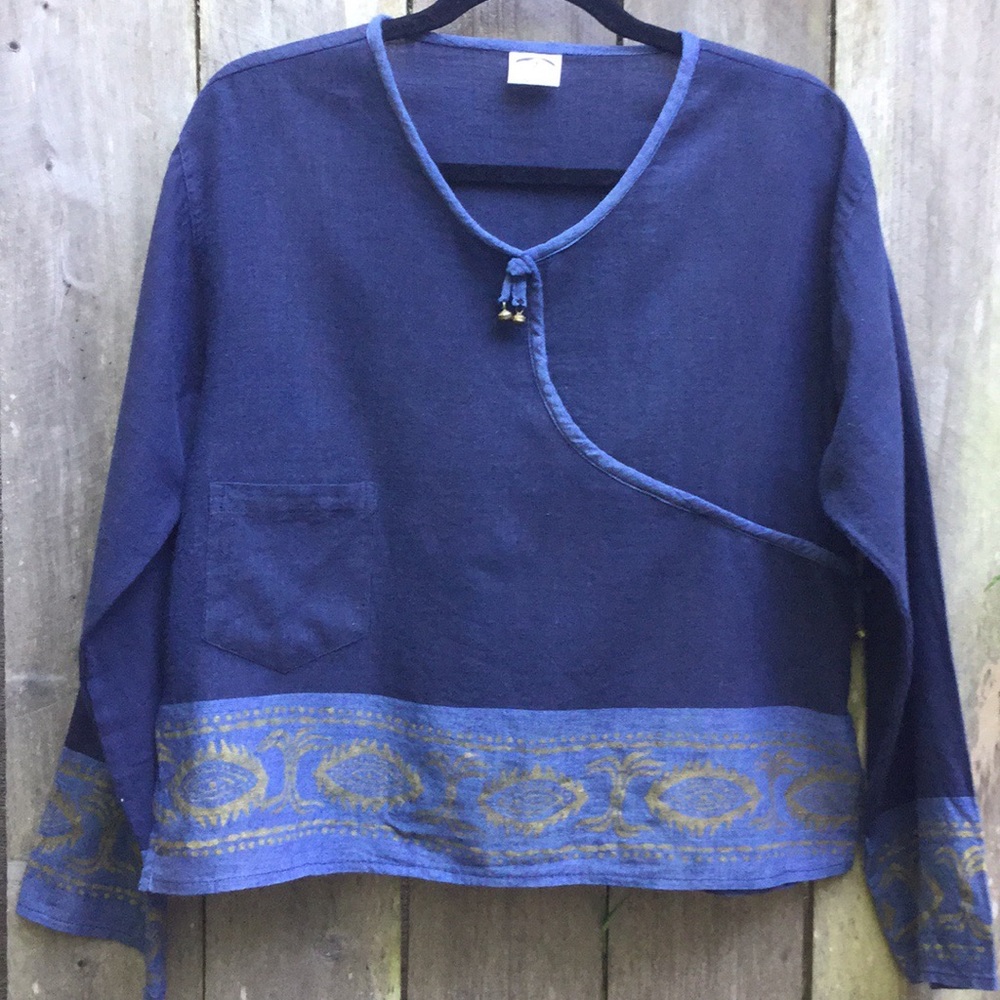 Katmandu Imports Gold Hand-Painted Blouse Nepal L